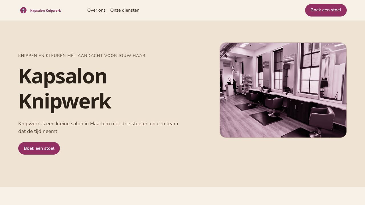 Homepage screenshot van Kapsalon Knipwerk